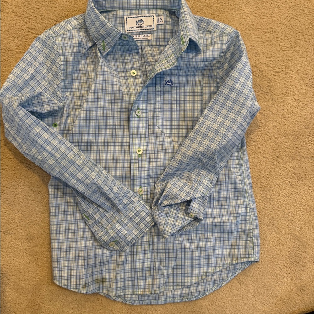 Southern Tide Kids Blue Plaid Shirt dry fit